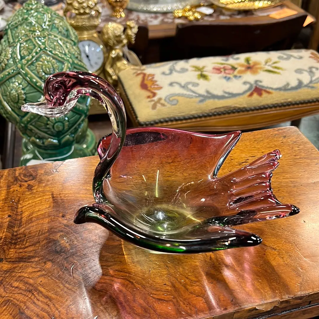 Hand Blown Glass Swan Dish 1