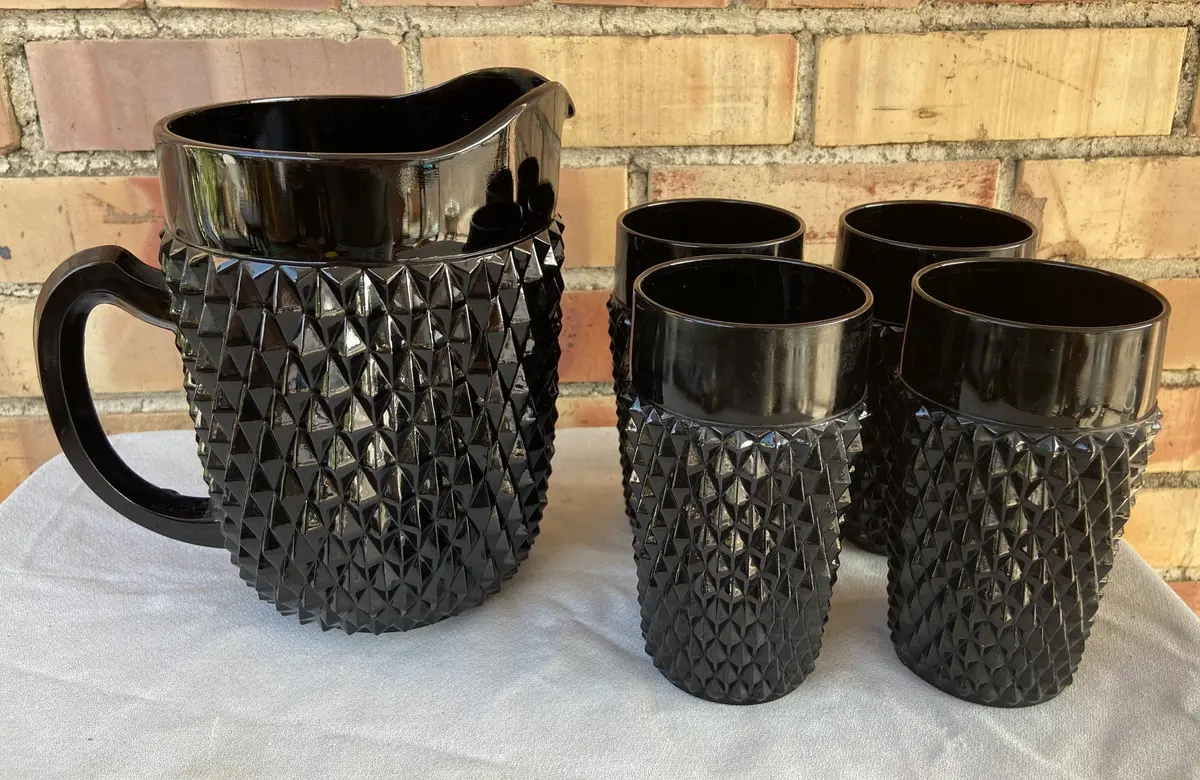 5 Piece Amethyst Pressed Glass Lemonade Set 1