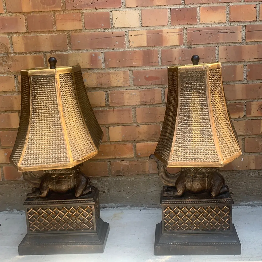 Pair Camel Lamps With Gold Shades 1