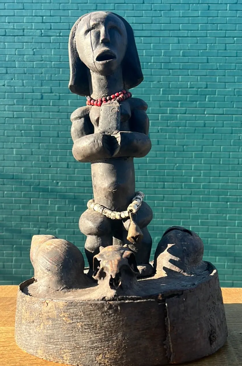 Natural Motifs African Carving With Figural And Skull 1