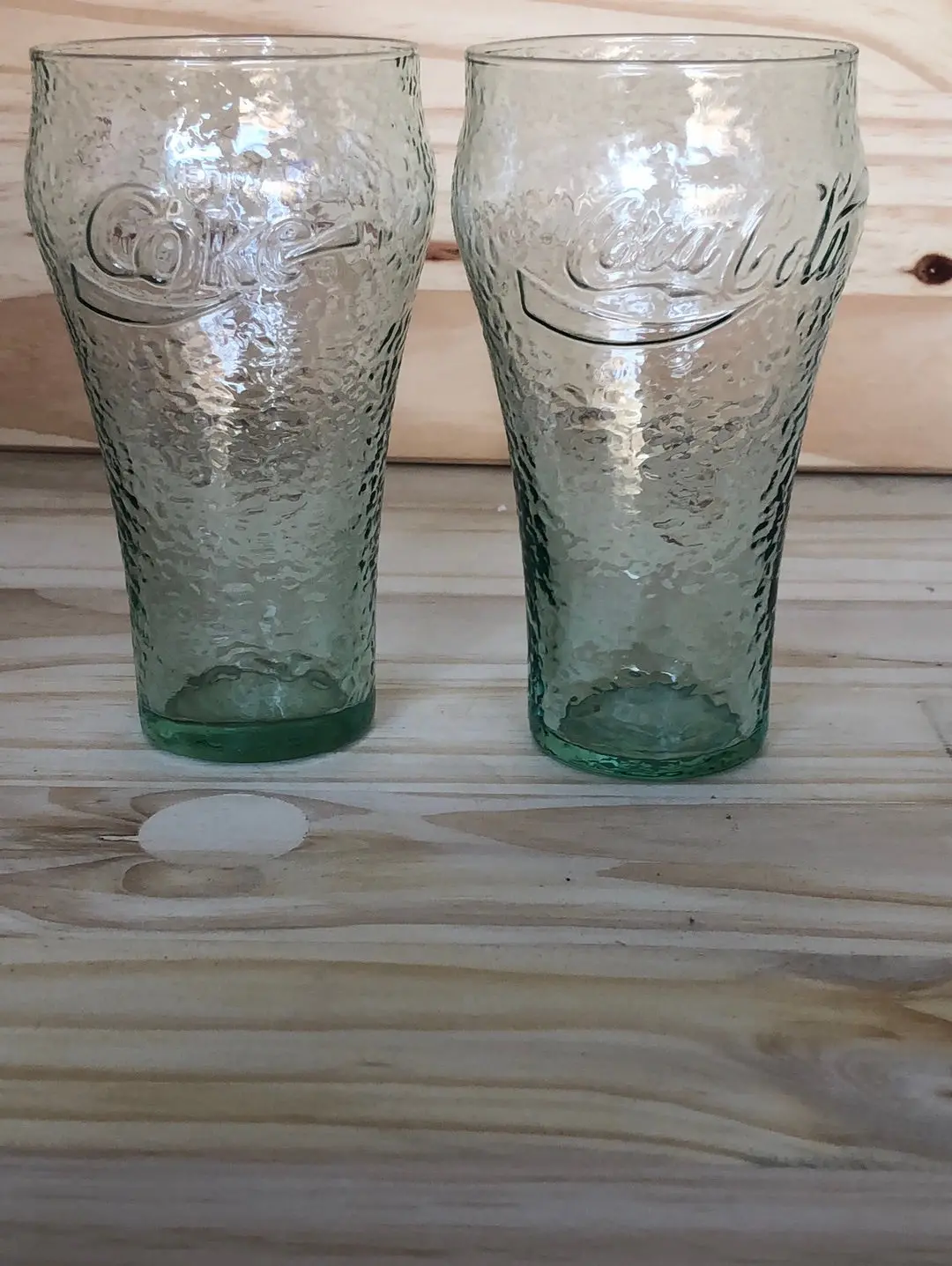 Set Of 3-16 Ounce Green Textured Glass Coca-Cola 1