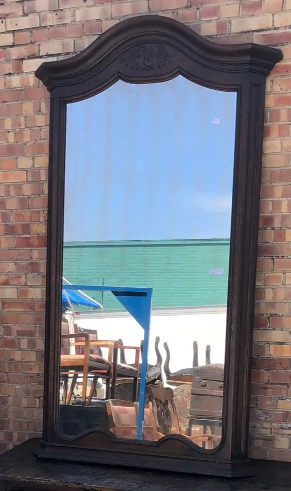 Tall Arched Oak Full Length Mirror With Canted Edges 1