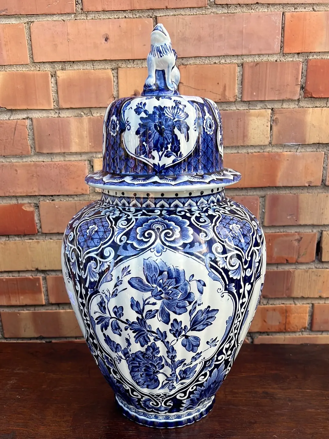 Large Blue And White Delft Urn With Foo Dog 1
