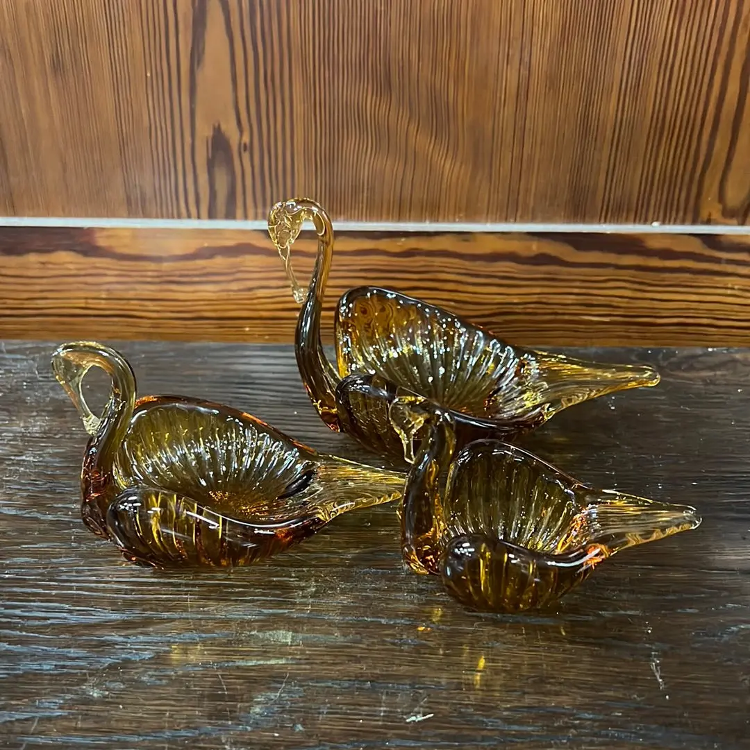 Art Glass Gold Swan Dish 3 Piece Set 1