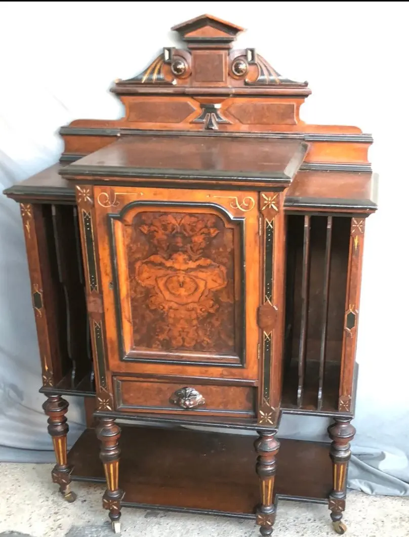 Eastlake Walnut With Ebonized And Gold Detail Music Cabinet 1