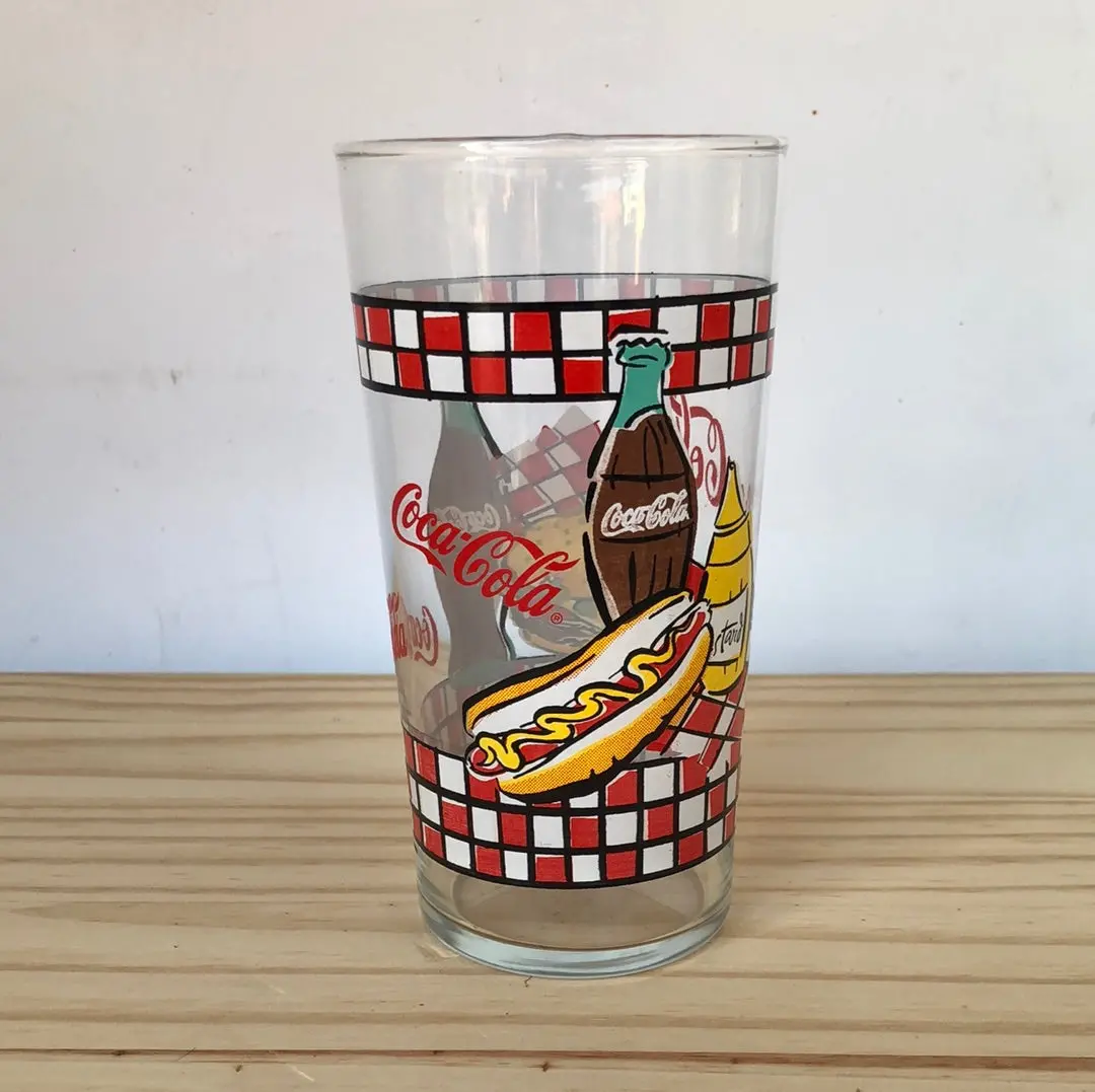 Pair Of Large Hot Dog And Mustard Coca-Cola Glass 1