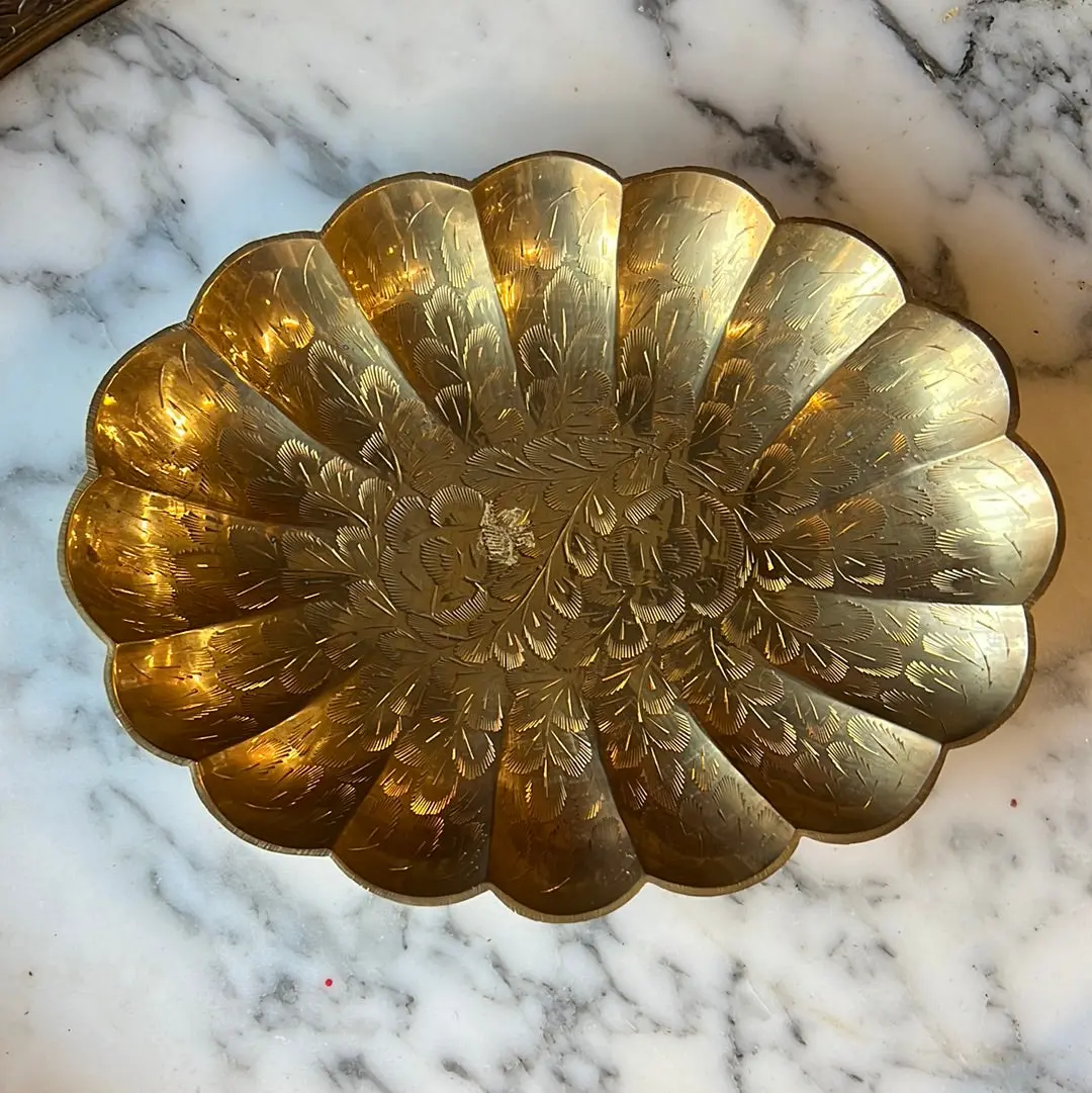 Scalloped Oval Etched Brass Catch-All Dish - Each 1