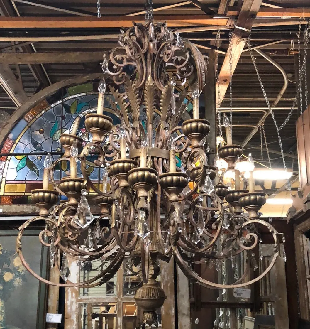 Huge Multi-Arm Chandelier With Large Prisms 1