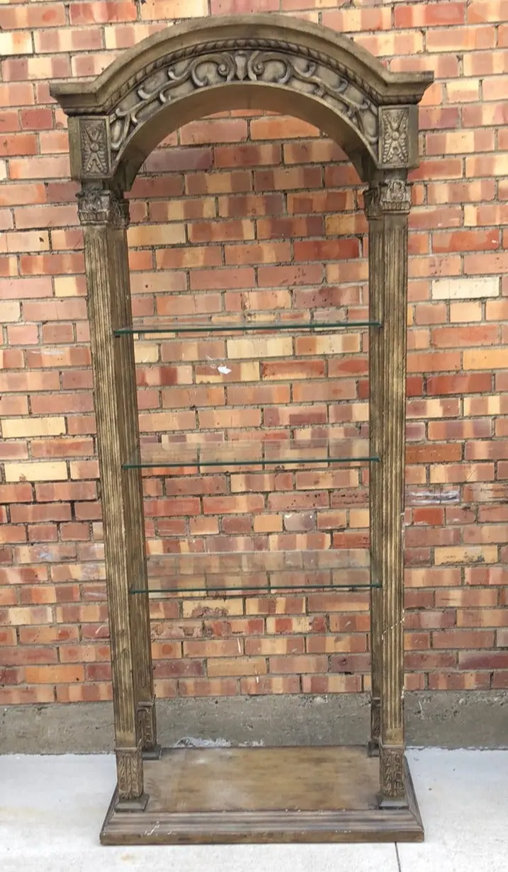 Green Arched Wood And Glass Shelves Open Display 1