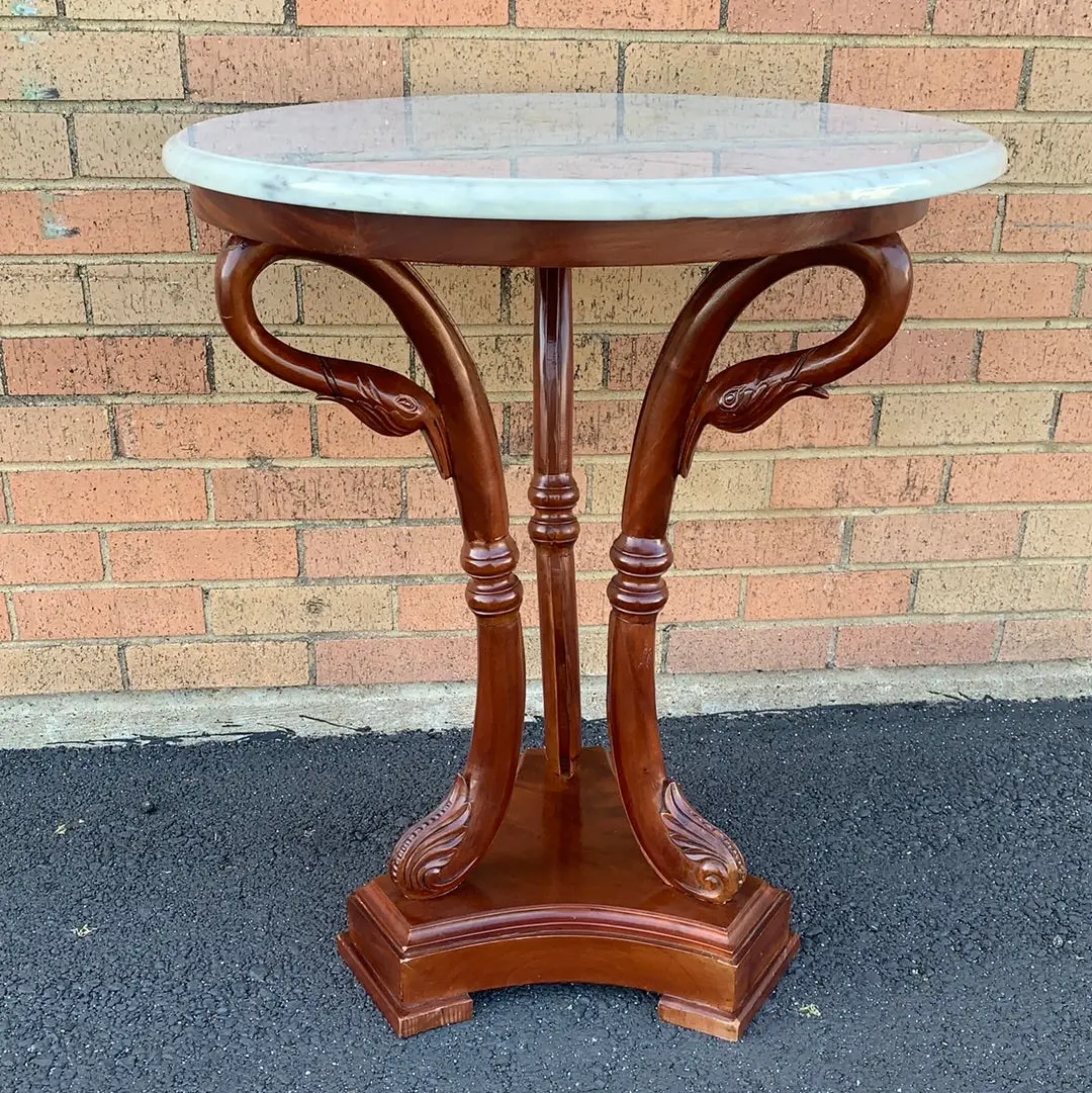 Vintage Marble Top Swan Base Wine Table 1
