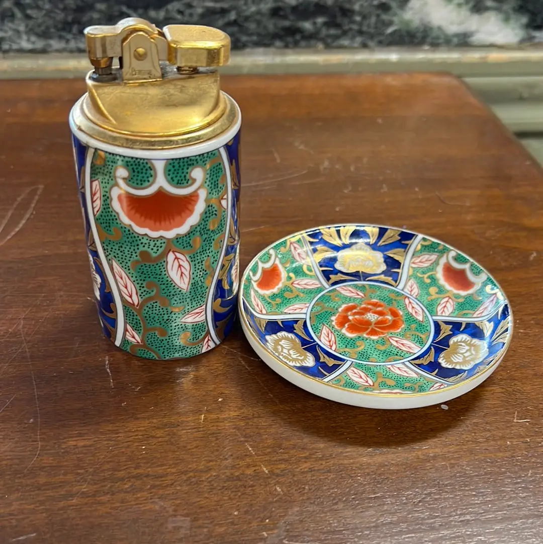 Pair Of Vintage Japanese Lighter And Small Round Dish 1