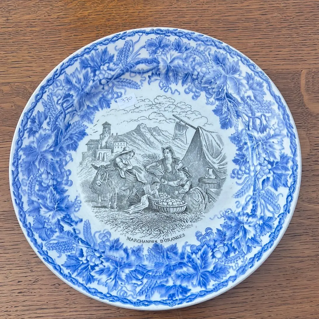 Blue And Black Transferware Ironstone Plate - Each 1
