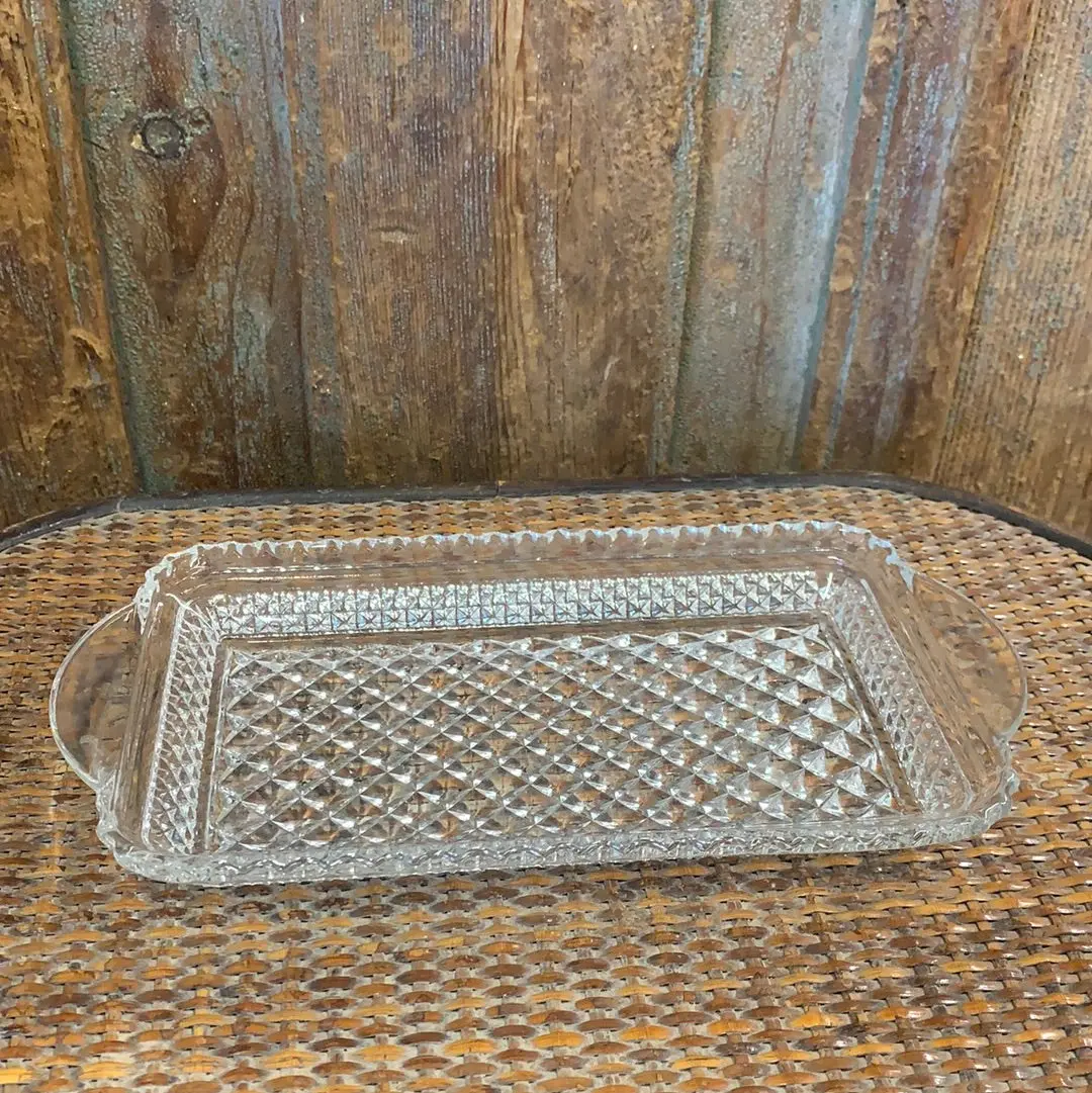 10" Rectangular Pressed Glass Tray With Handles 1