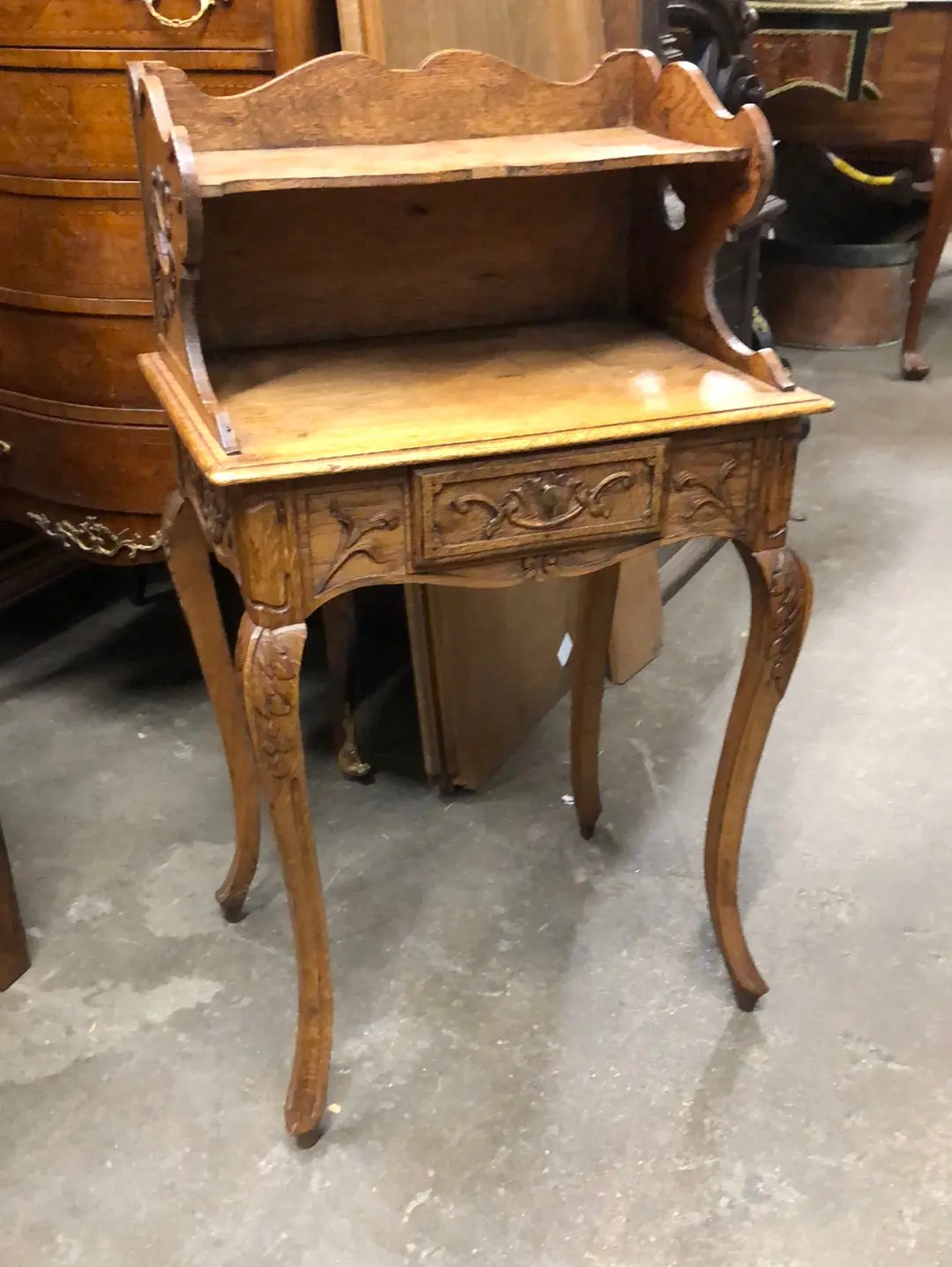 Tiered Light Oak French Stand With Drawer 1