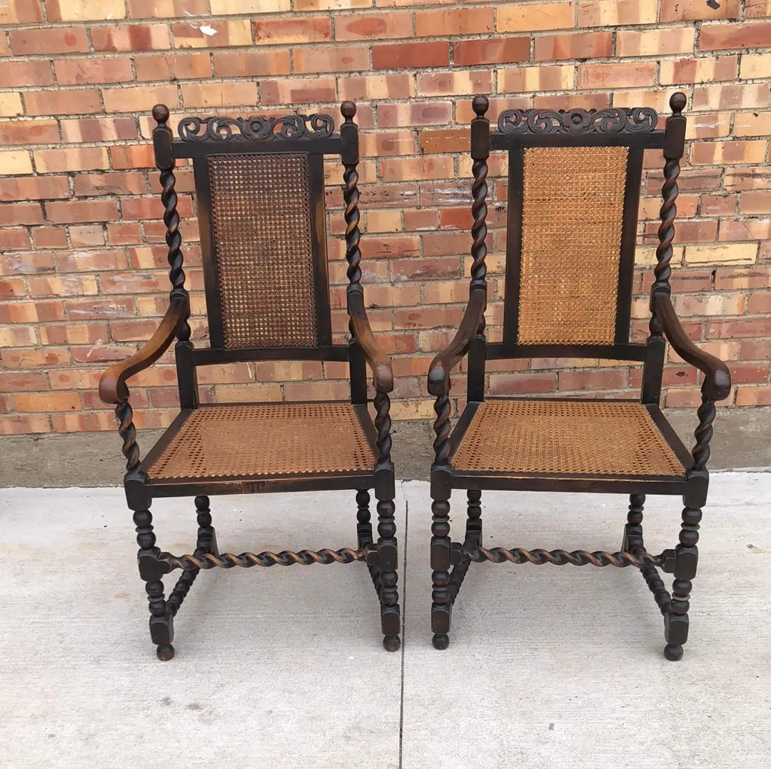 Pair Of Barley Twist Carved Arm Chairs 1