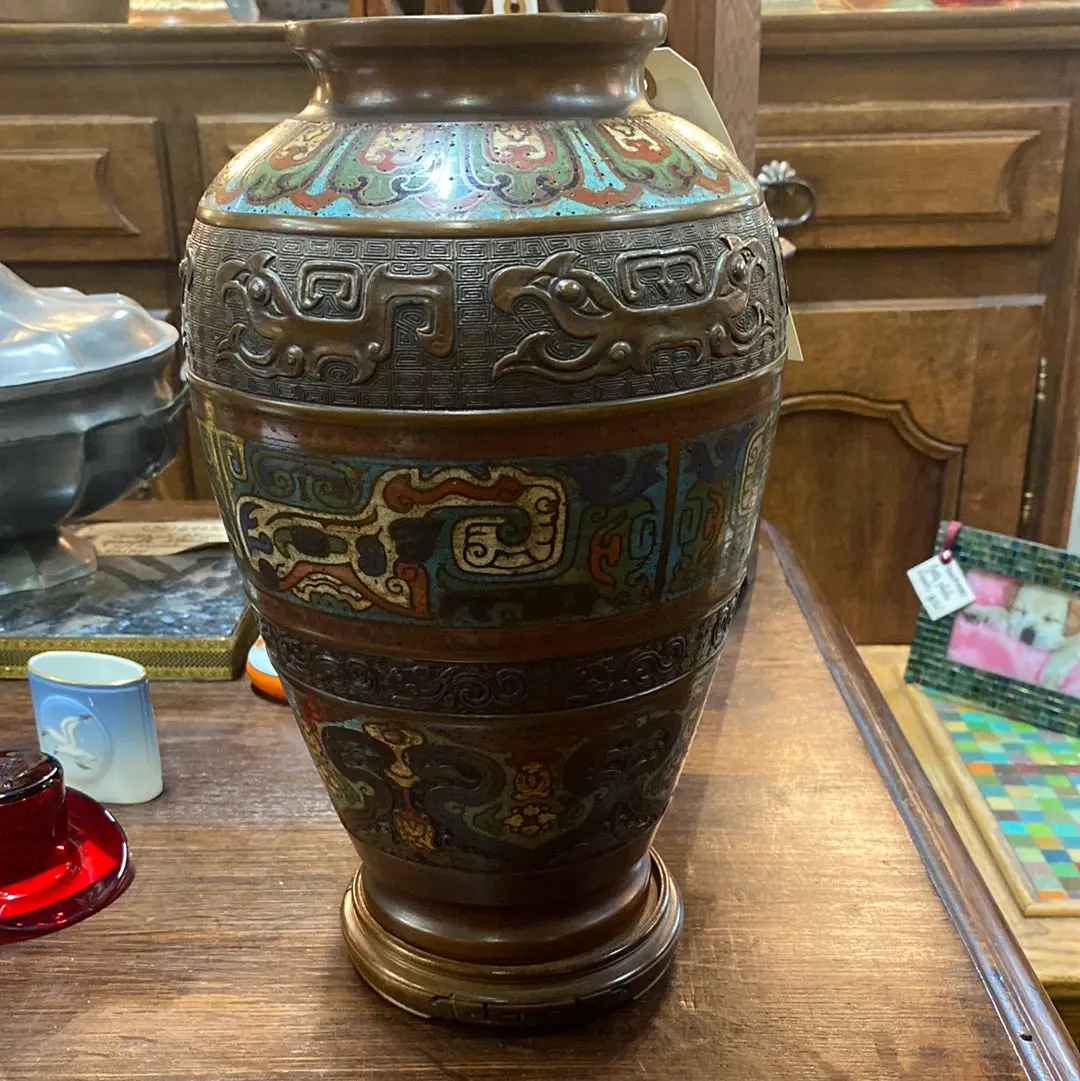 Champleve Cloisonne Japanese Bronze Vase 1