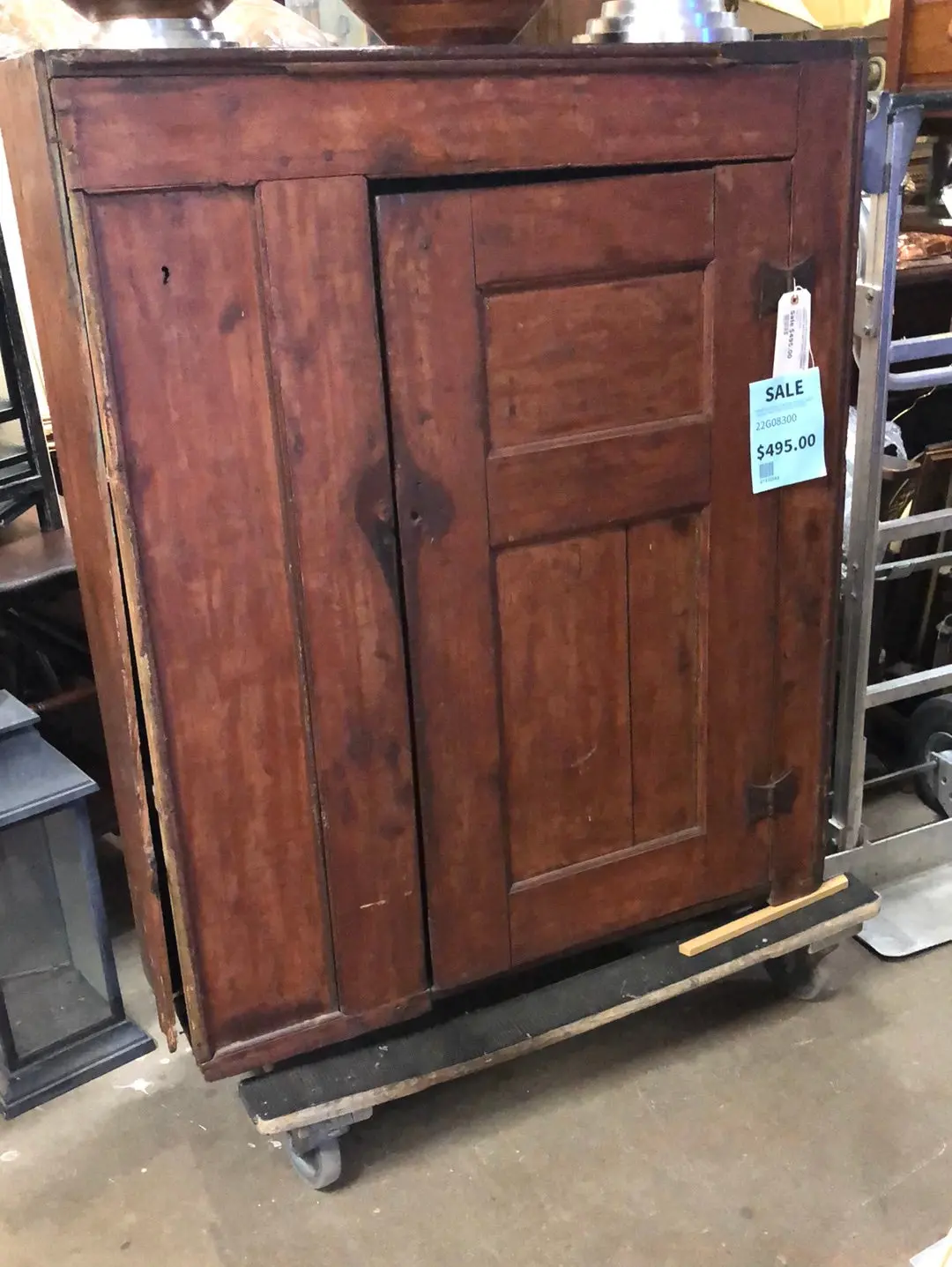 Primitive 19Th Century Single Door Cabinet With Butterfly Hinges 1