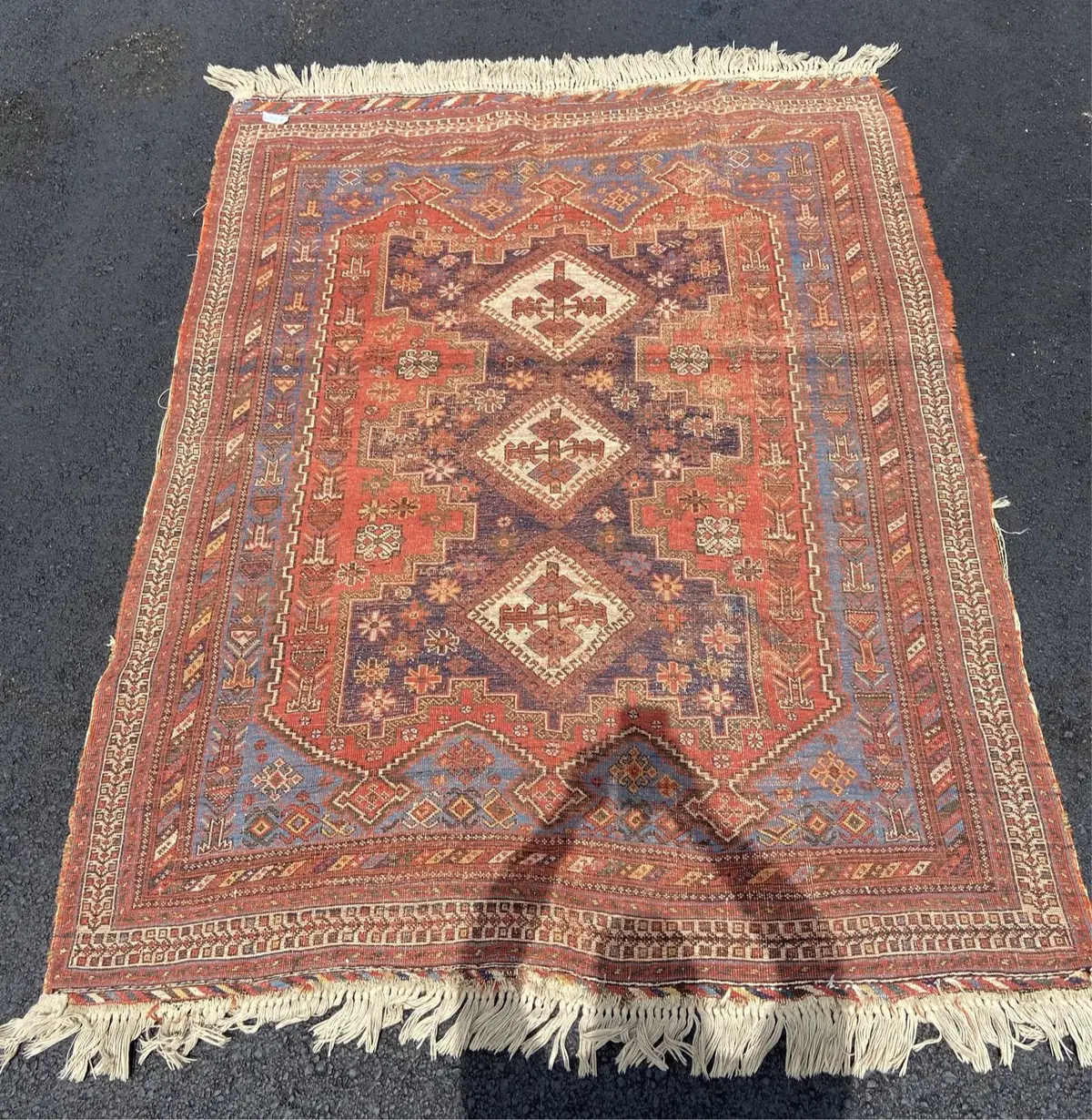 Large Orange Persian Rug With Blue Border 1