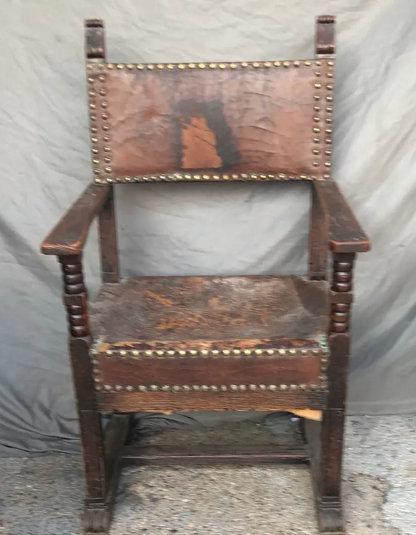 Rustic Oak Flemish Leather Chair 1