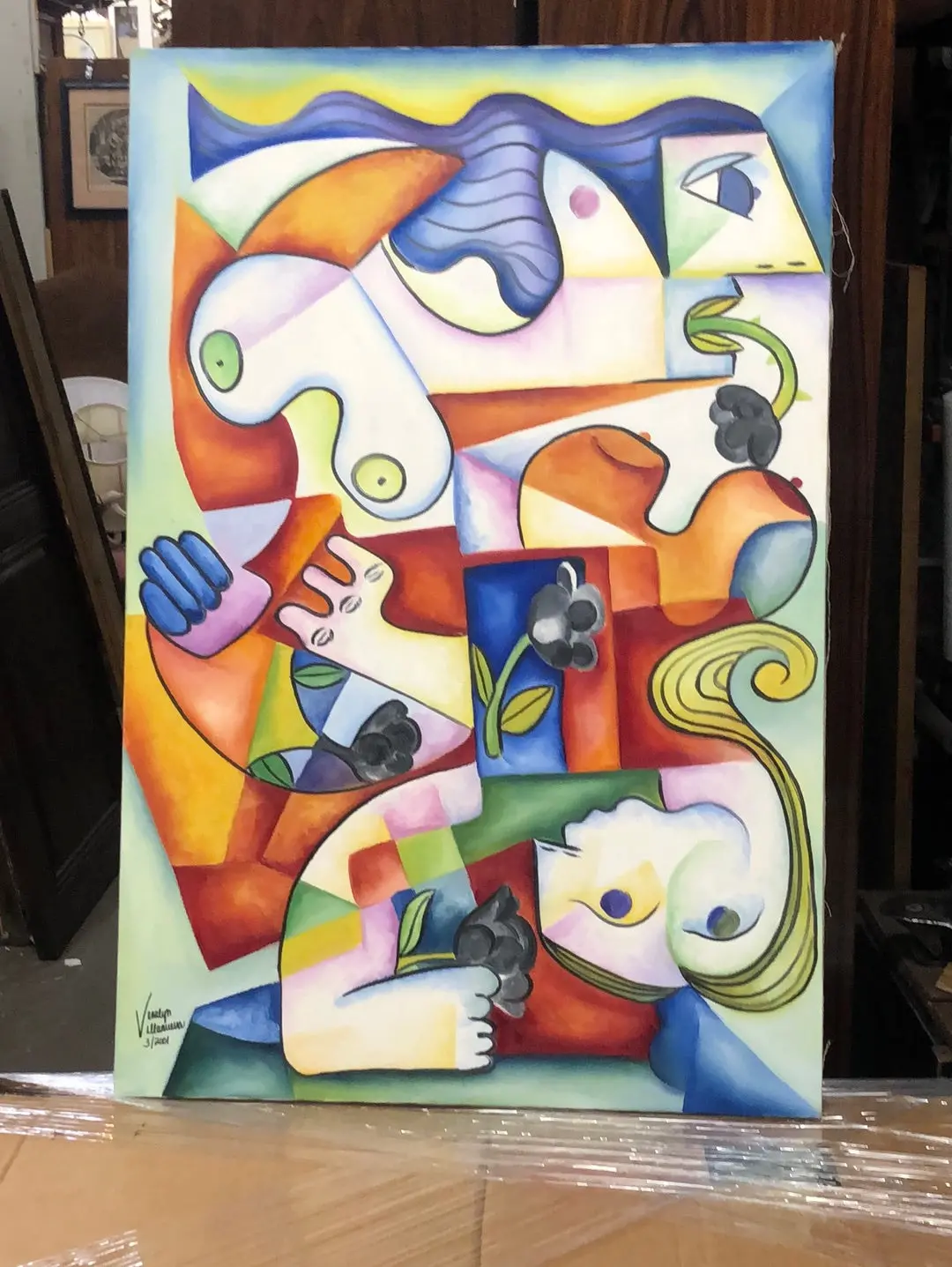 Unframed Abstract Oil Painting Of Faces By Veralynn Villanueva 2001 1