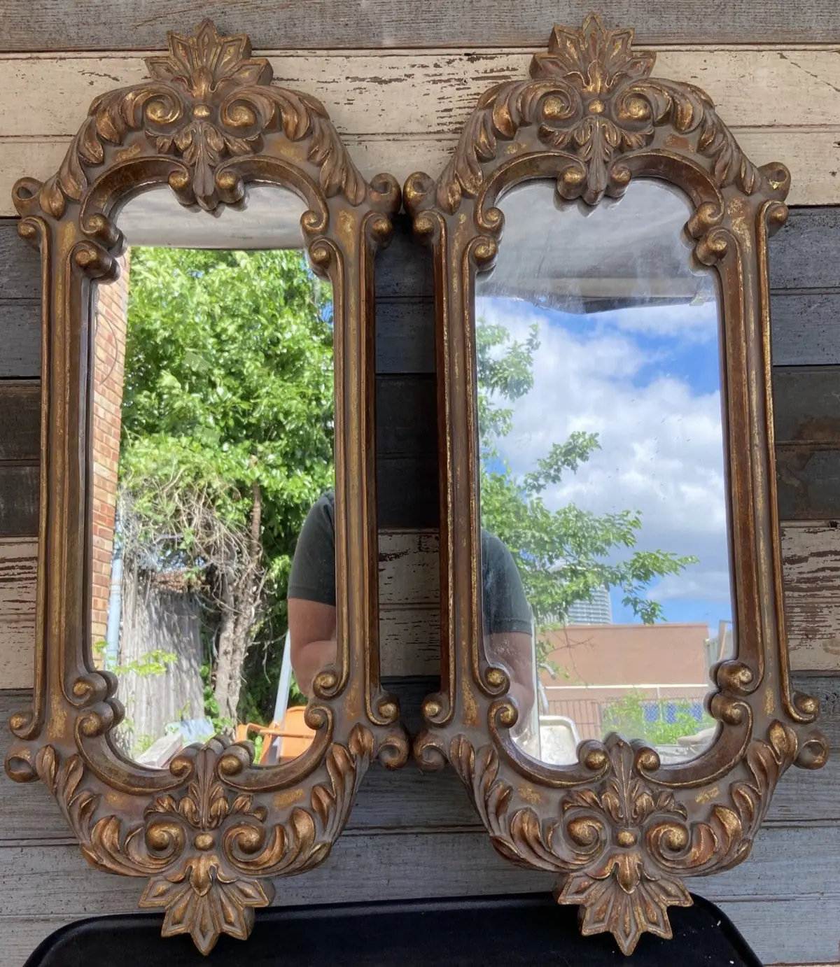 Pair Of Gold Ornate Narrow Mirrors 1