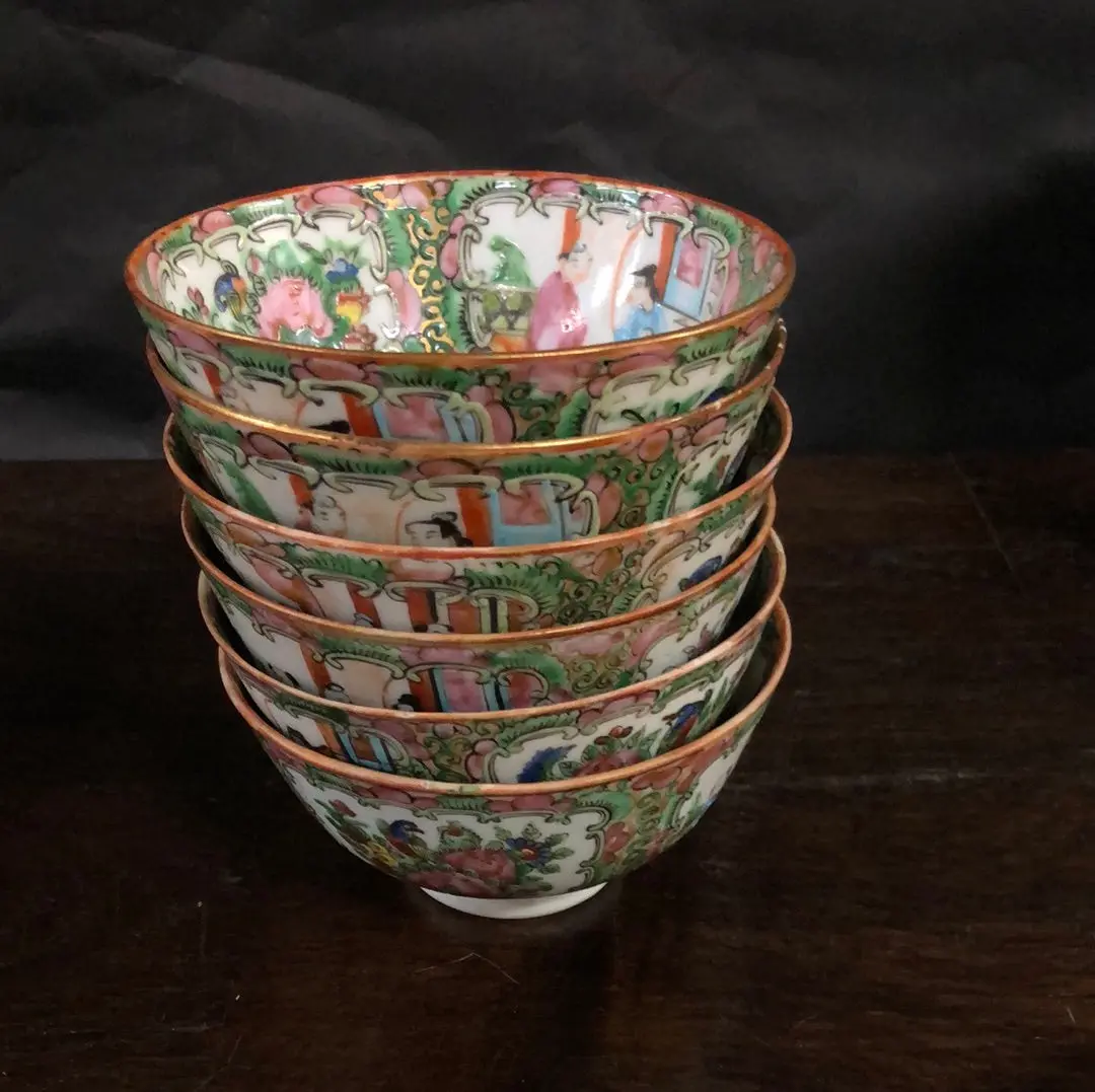 * Set Of Six Rose Famille Rice Bowls Added To Sold Lot 1