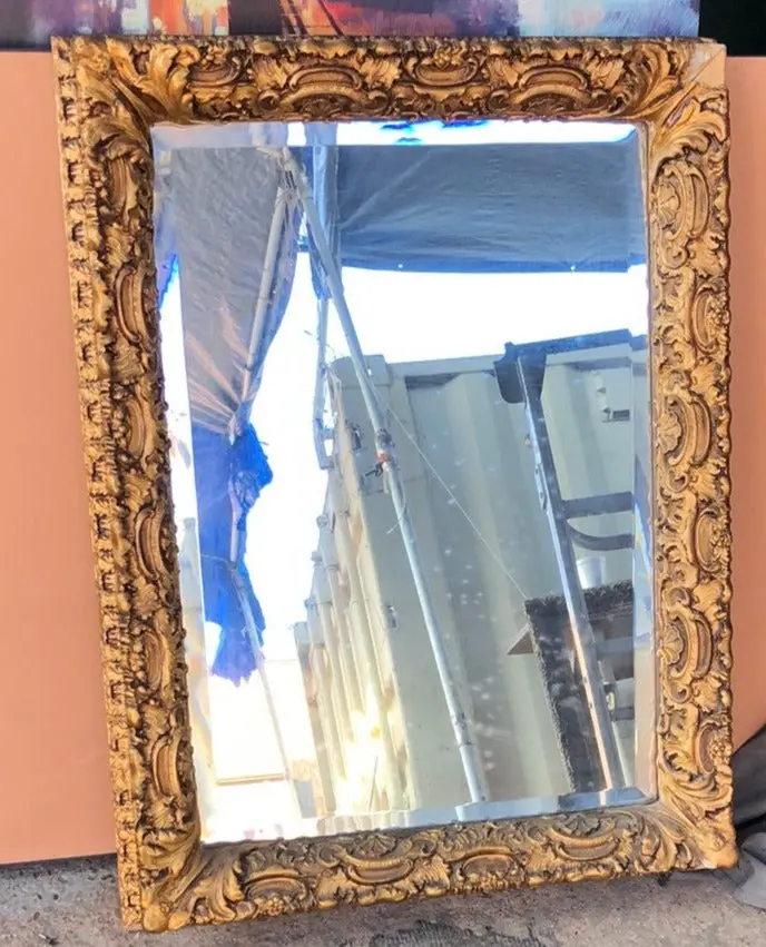 Beveled Glass Mirror In Ornate Gilt Frame 1