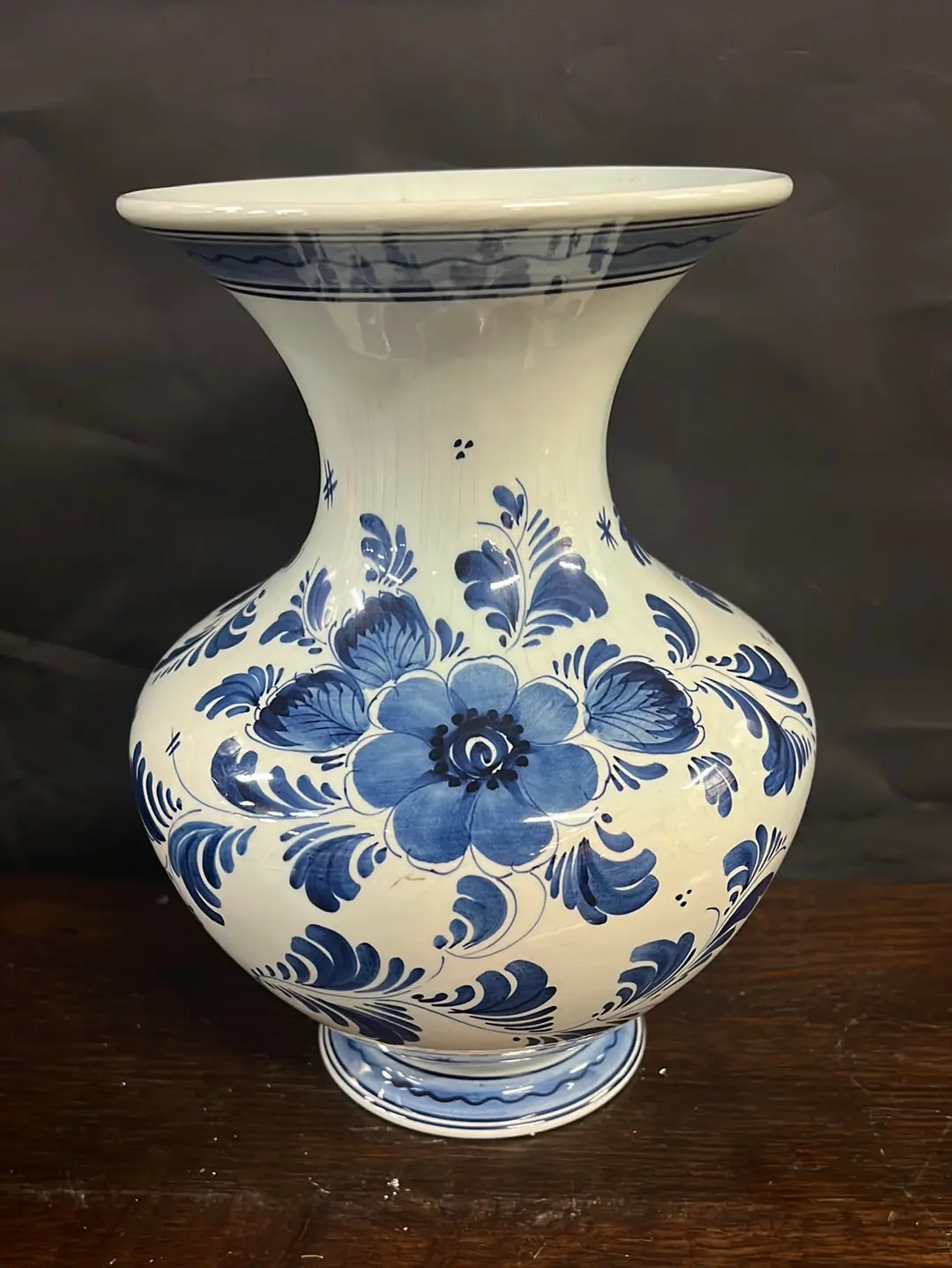 Single Delft Large Flared Vase -As Is 1
