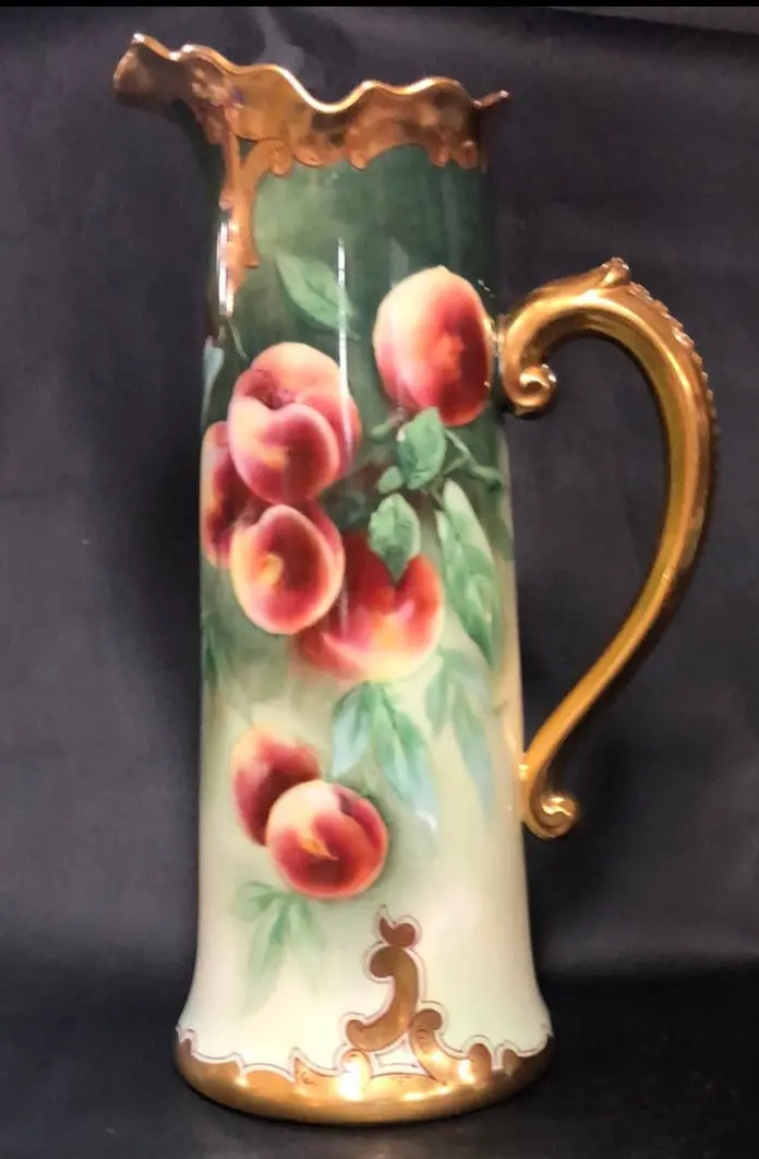 Tall Pitcher With Handpainted Peaches 1