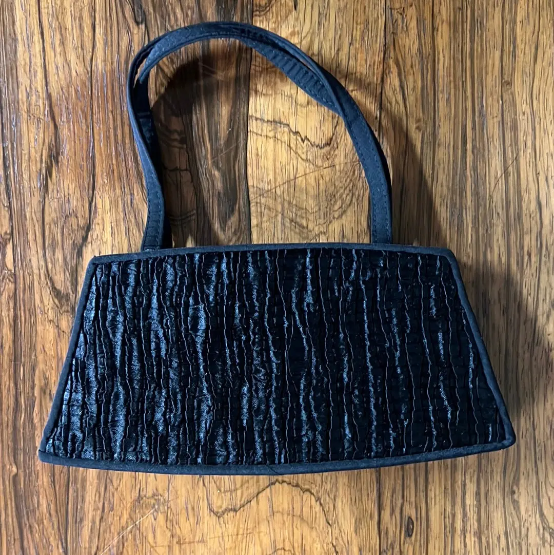 Mini Black Shiny Fabric Handbag 1