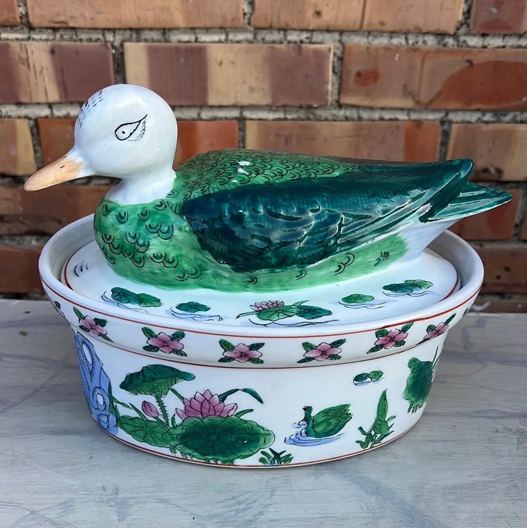 Chinese Oval Bowl With Duck Lid - Not Old 1