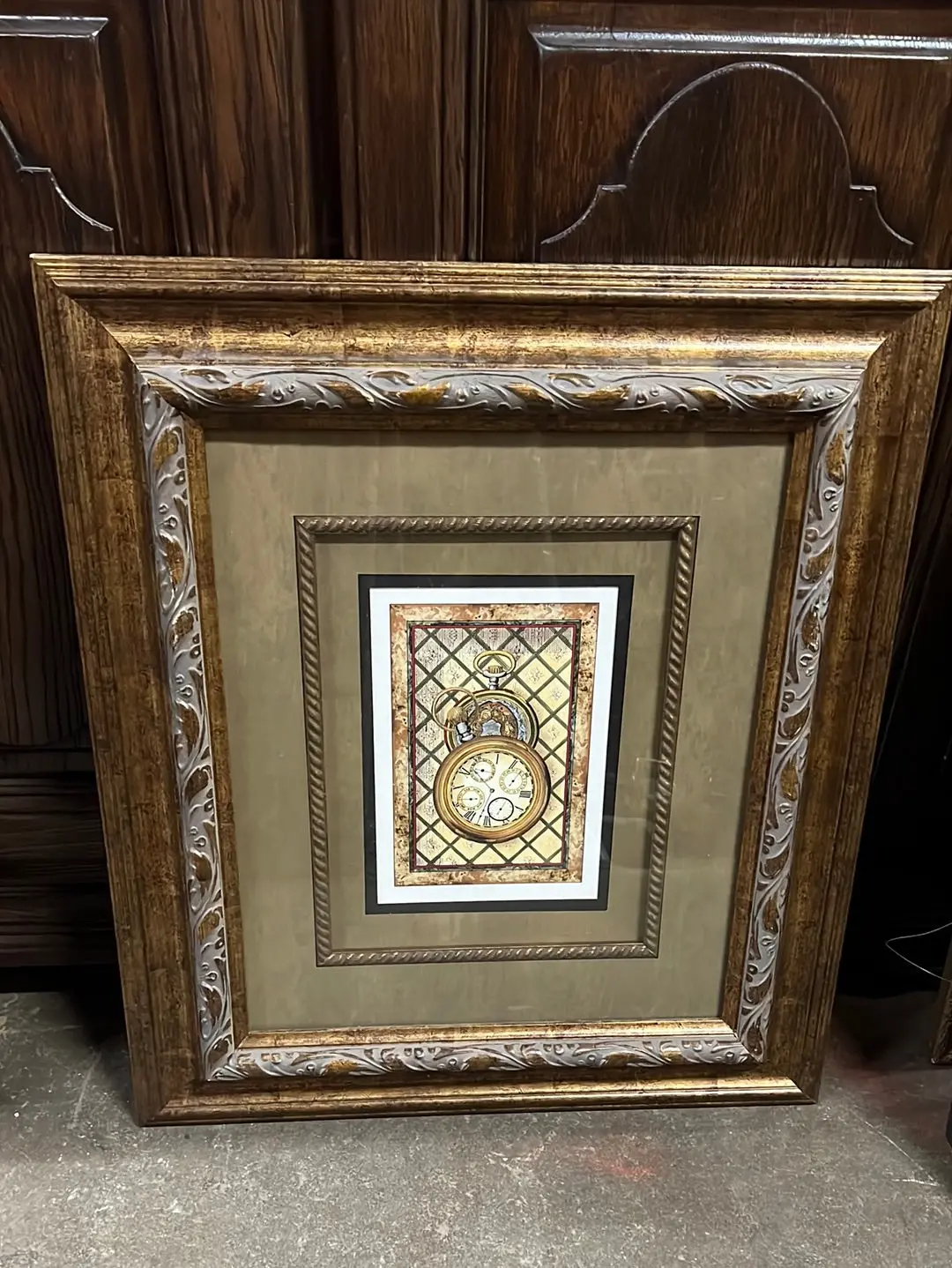 Carved Gold And Brown Frame With Pocket Watch Print 1