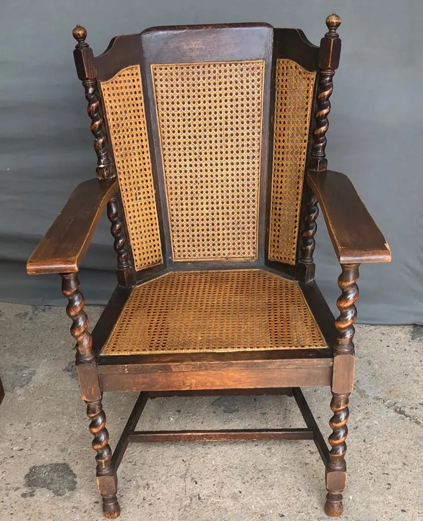 Barley Twist Oak Wingback Chair With Caning 1