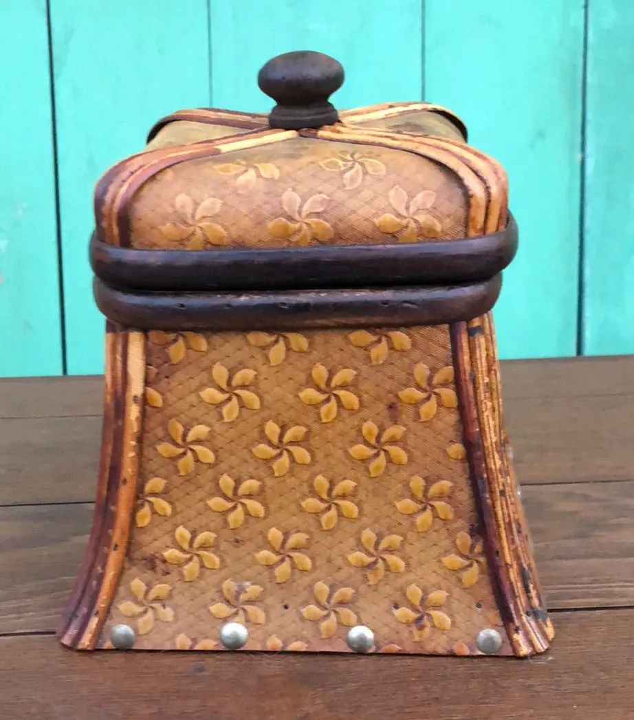 Wood And Rattan Flared Base Box With Finial 1