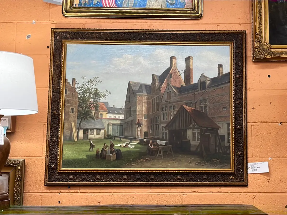 Albert De Keyser 1827-1896 Belgian Oil Painting On Canvas Of European Courtyard 1