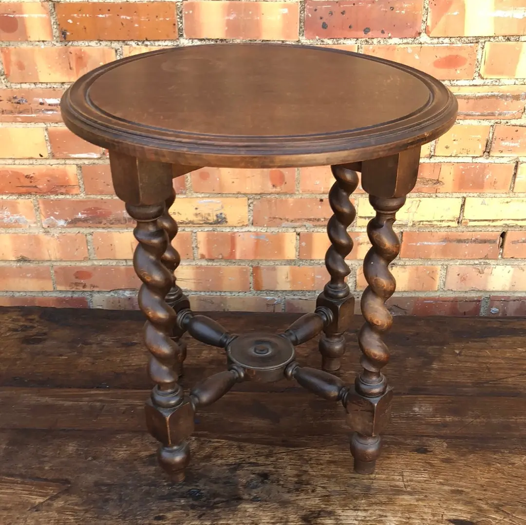 Round Beech Small Barley Twist Taboret 1
