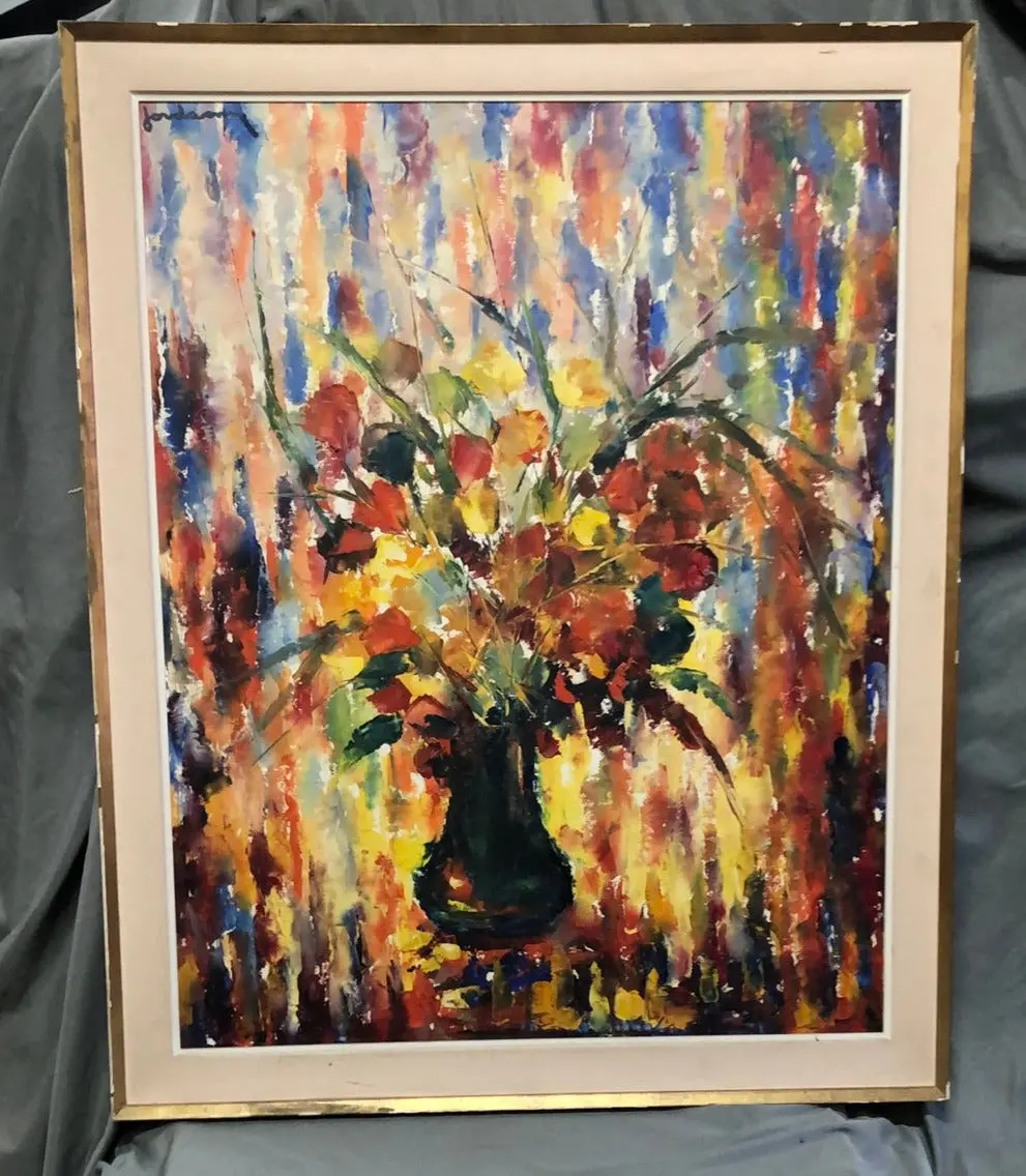 Bright Abstract Floral Oil Painting On Board 1