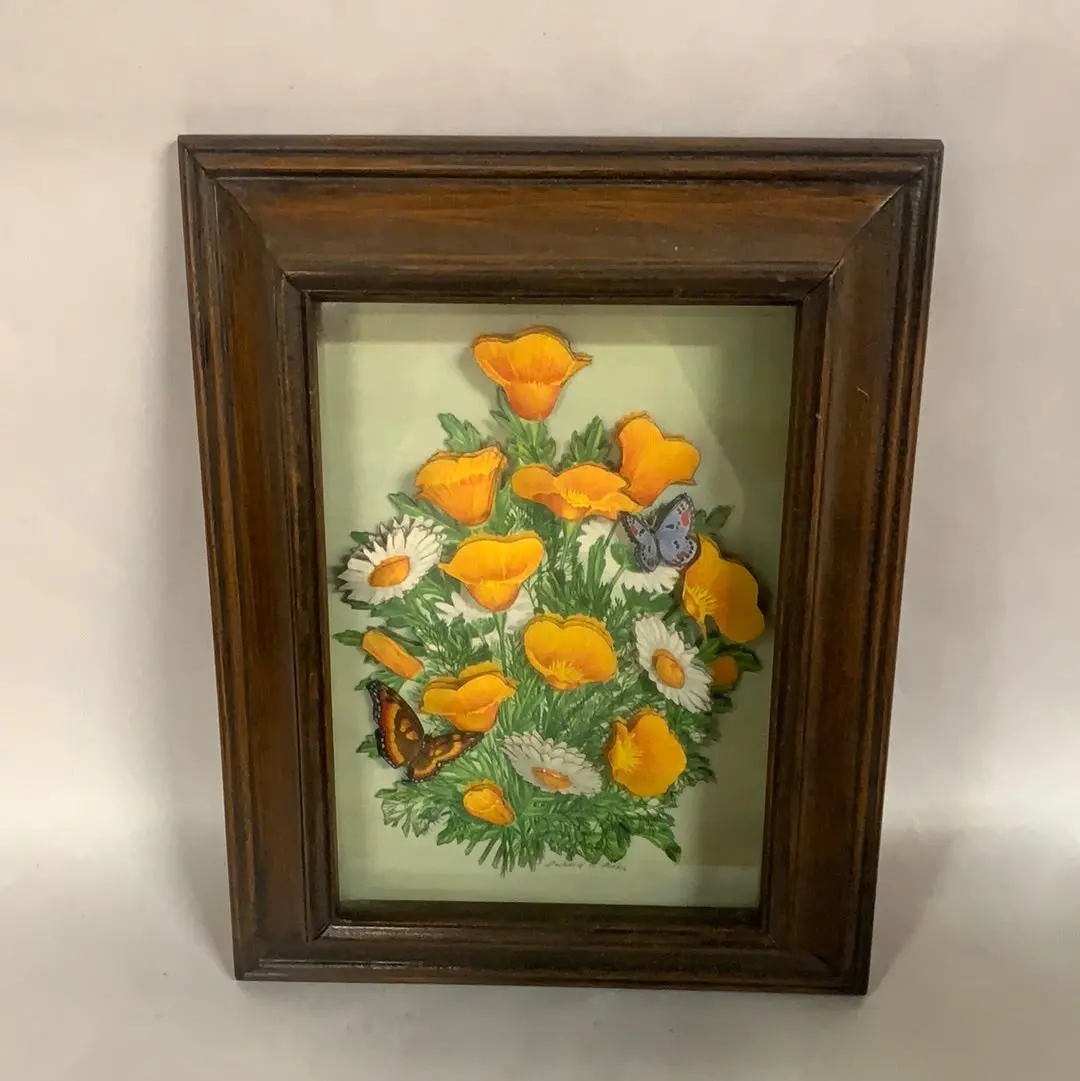 Framed 3D Paper Art Of Flowers And Butterflies 1