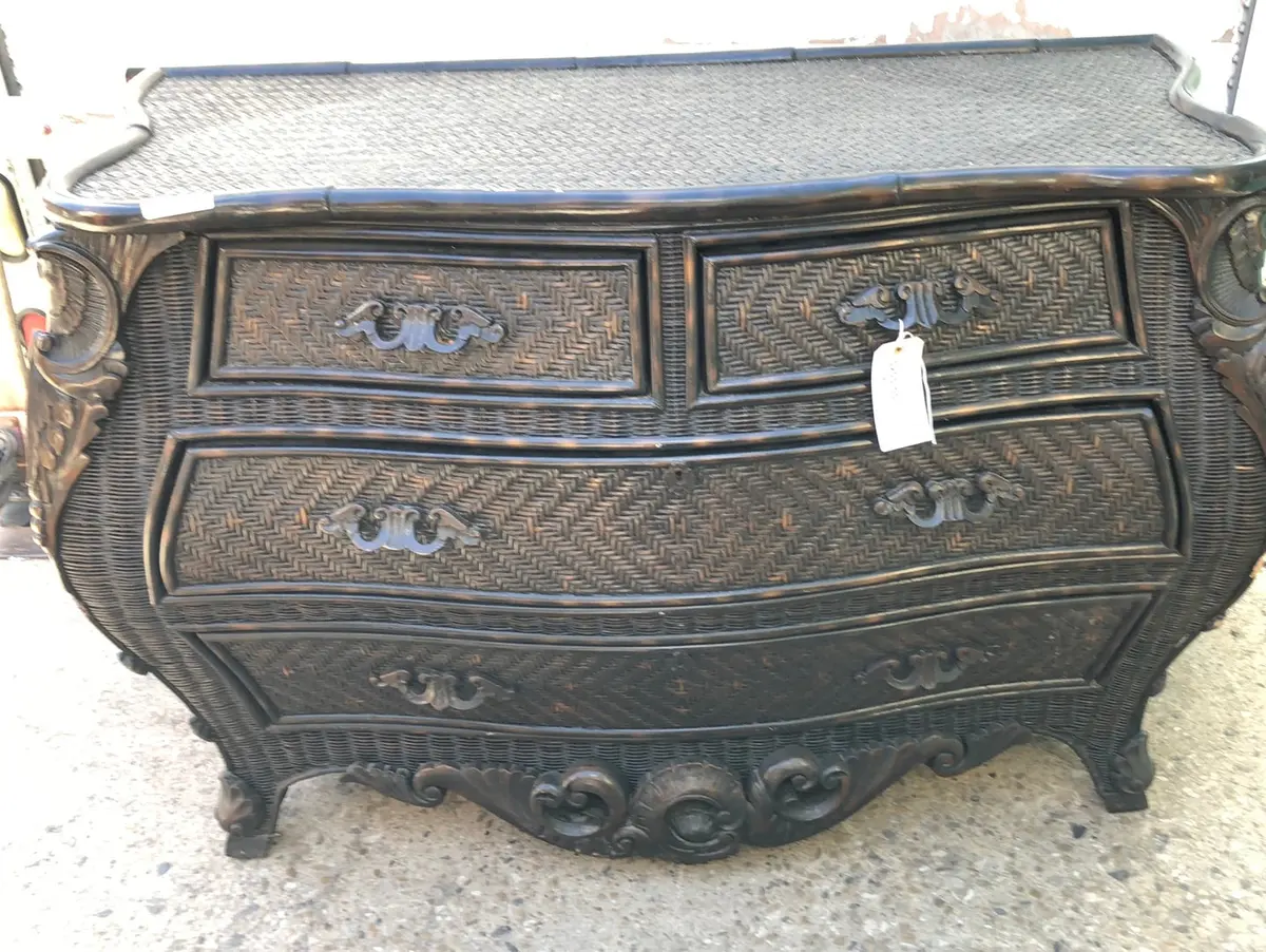 Large Faux Cane Covered Chest. 1