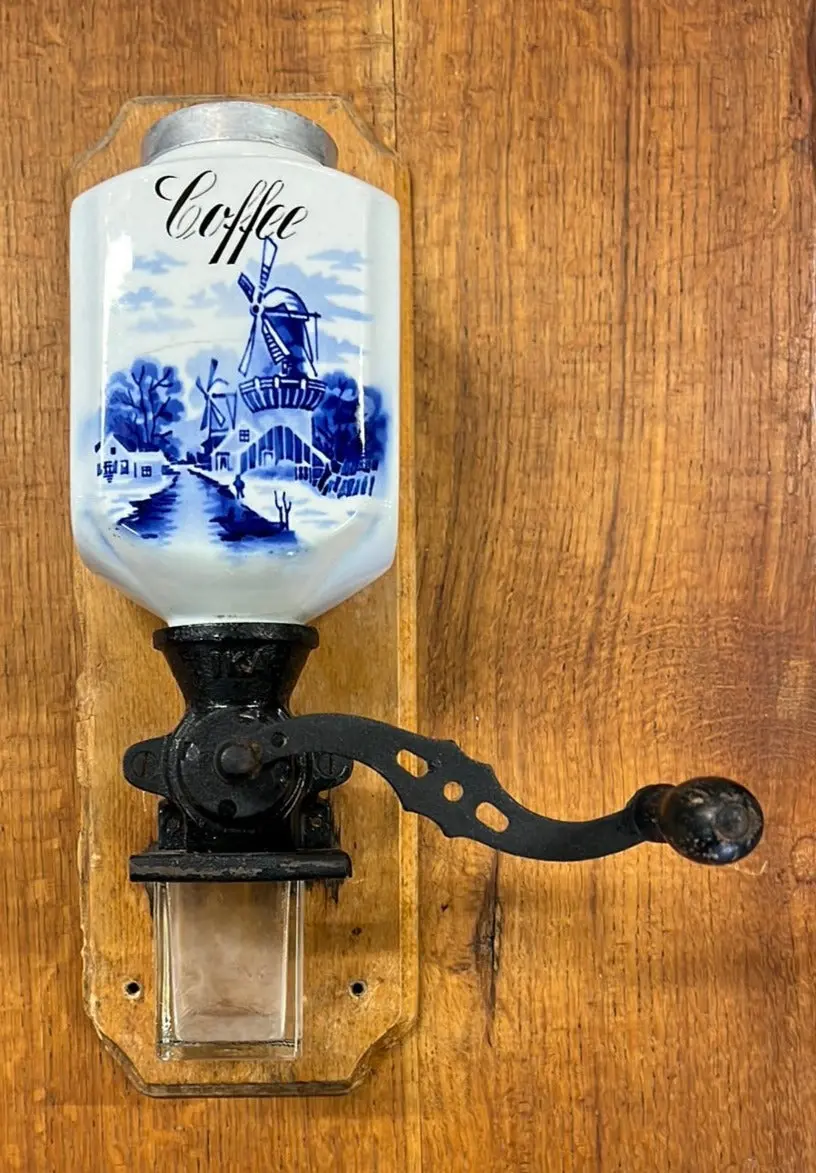 Delft Blue And White With Windmill Wall Coffee Grinder - As Found 1