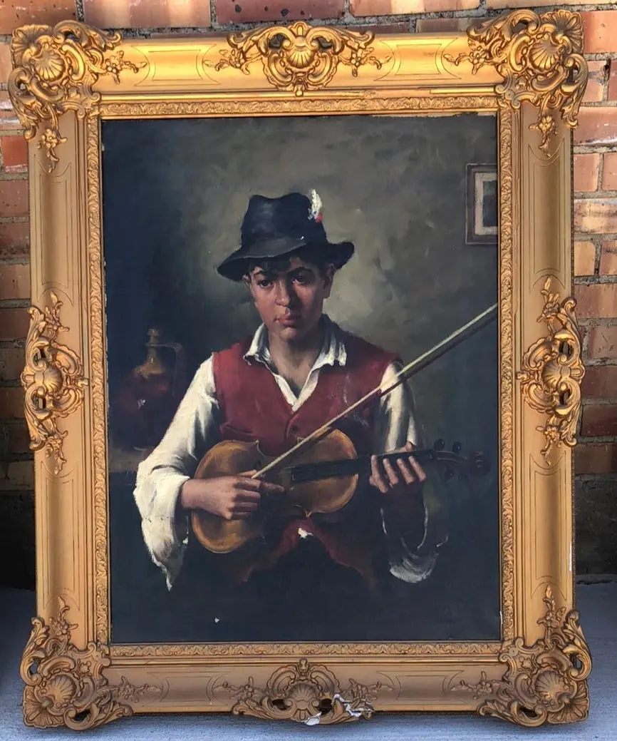 Violinist Oil Painting On Canvas As Found 1