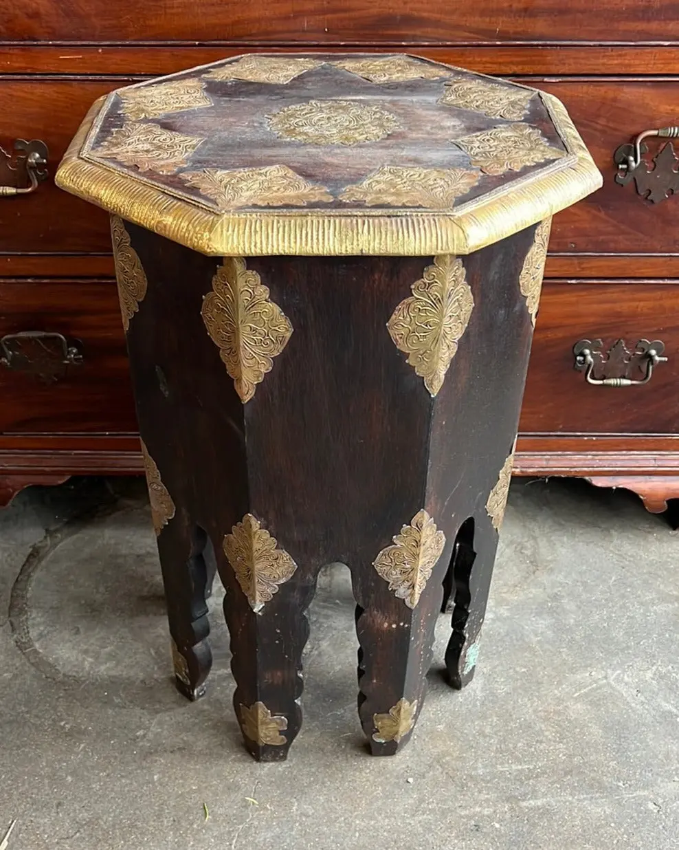 Medium Moroccan Style Octagonal Side Table With Brass Overlay 1