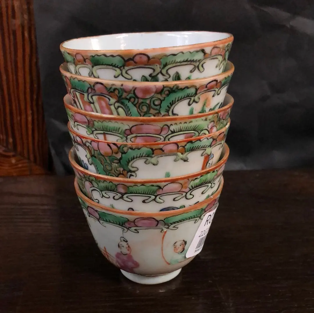 * Set Of Six Rose Famille Tea Cups Added To Sold Lot 1