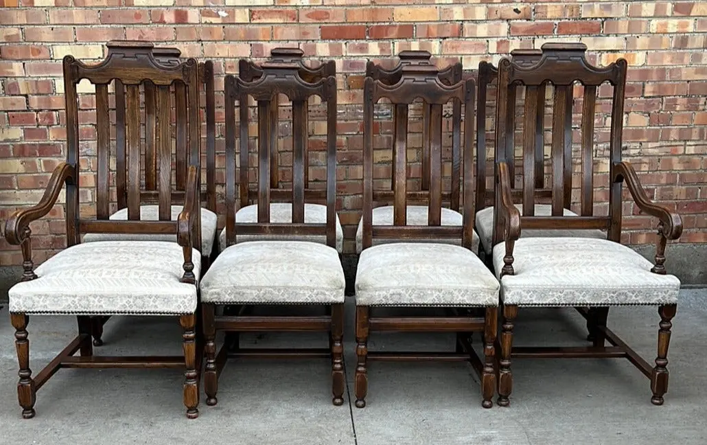 Set Of 8 Oak Highback Slatted Chairs 1
