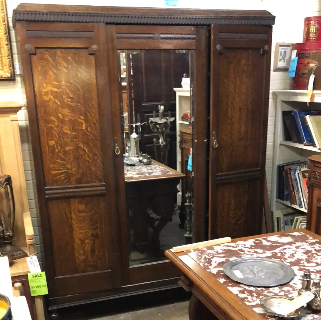 3 Door English Dark Oak Wardrobe 1