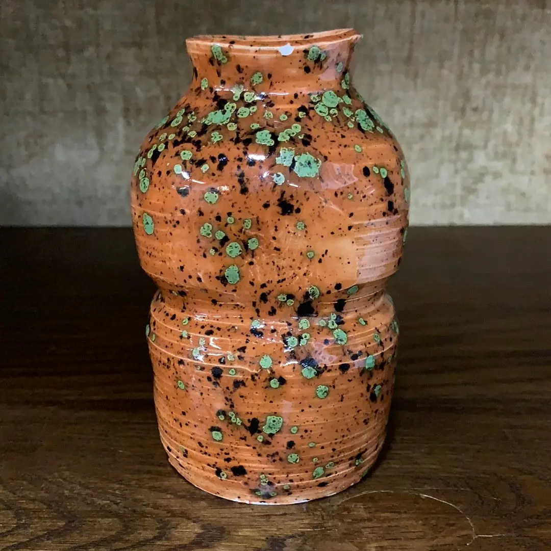Orange And Green Speckled Glazed Pottery Vase 1