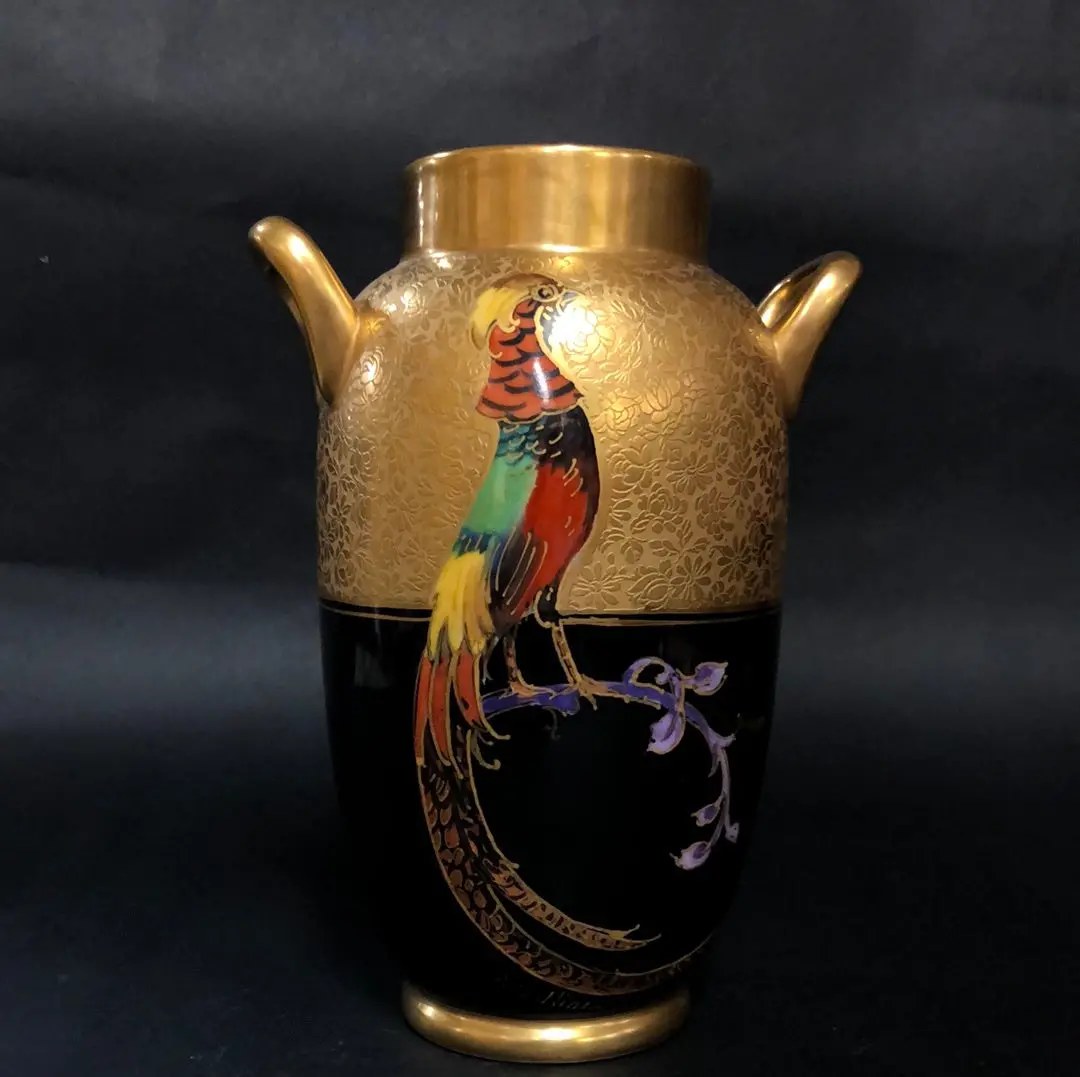 Small Gold And Black Handpainted With Golden Pheasant Pickard Vase 1
