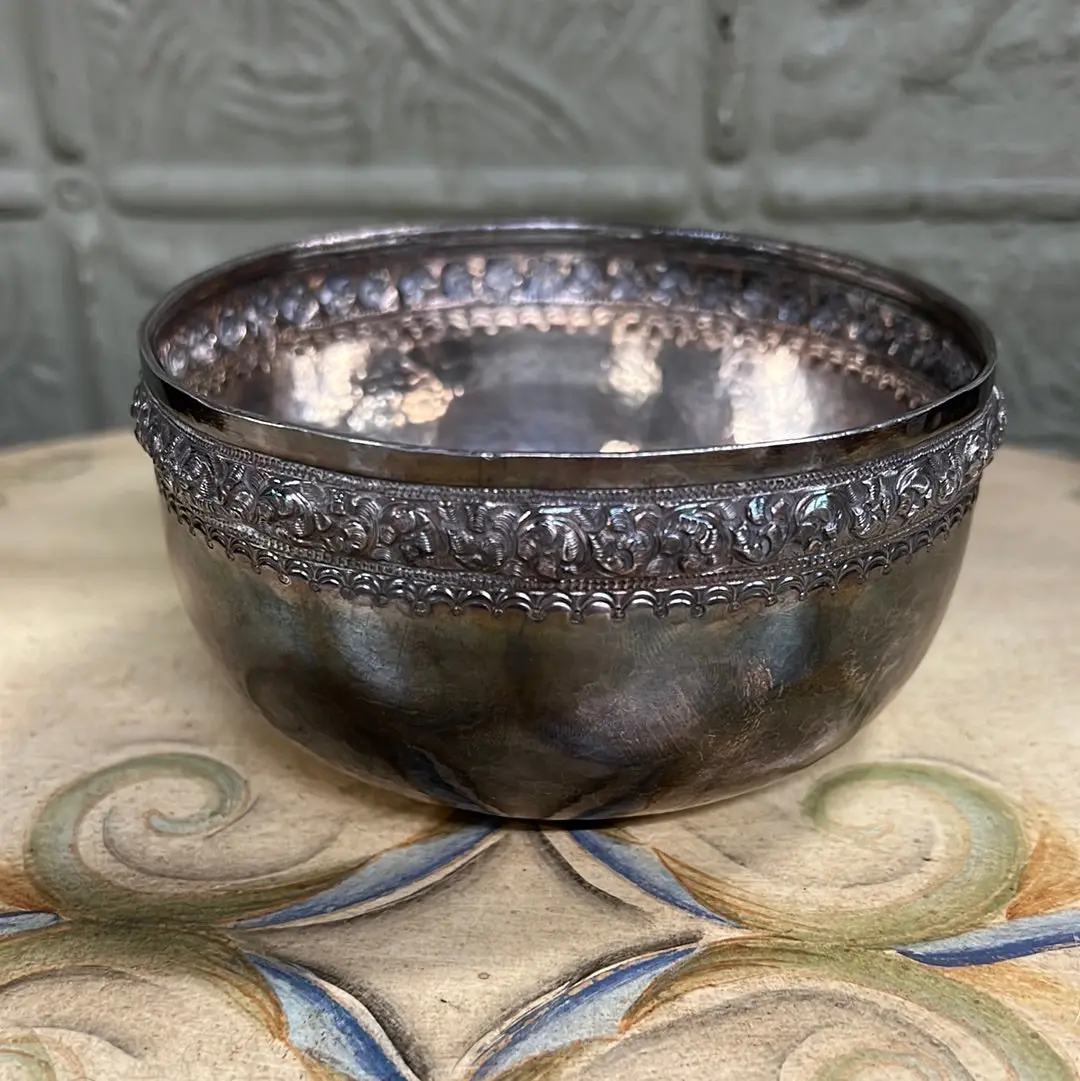 Small Hammered Sterling Silver With Ornate Rim 1