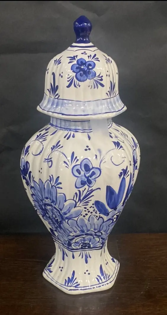 Flared Base Floral Delft Urn 1