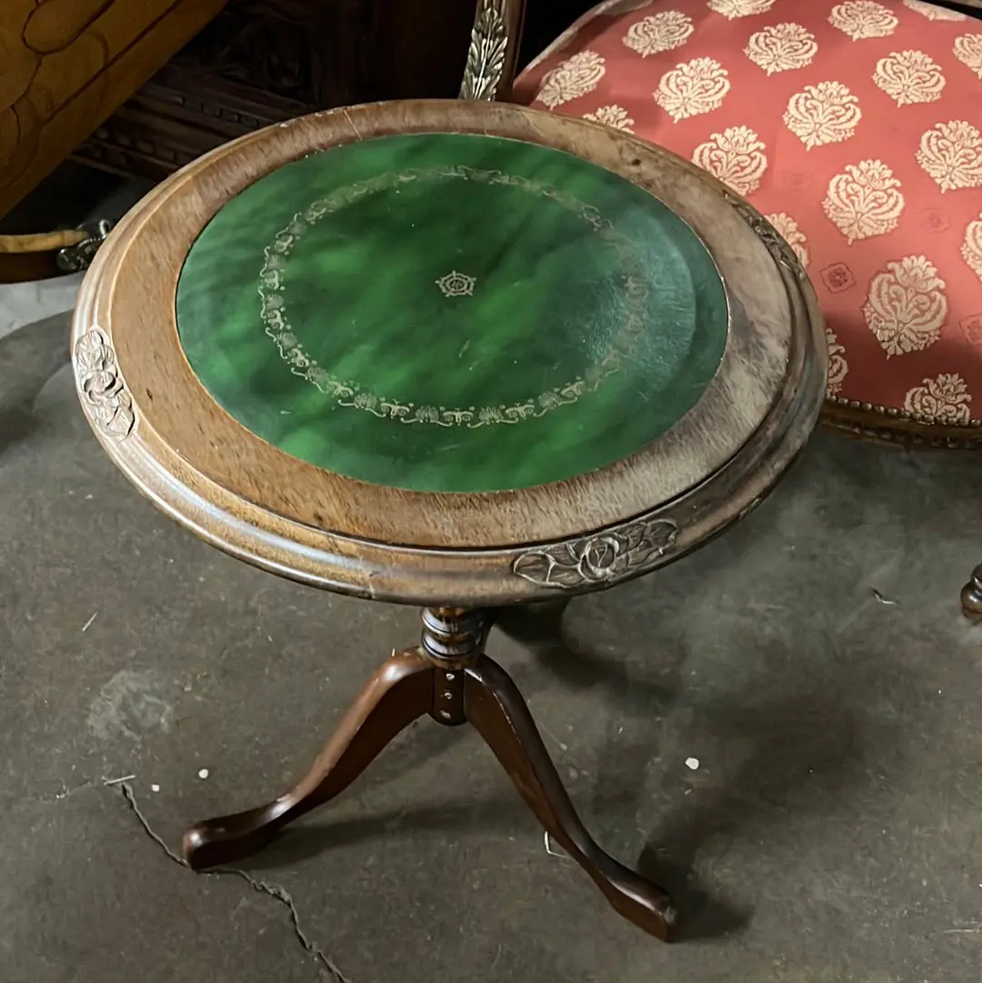 Green Leather Top Small Side Table 1